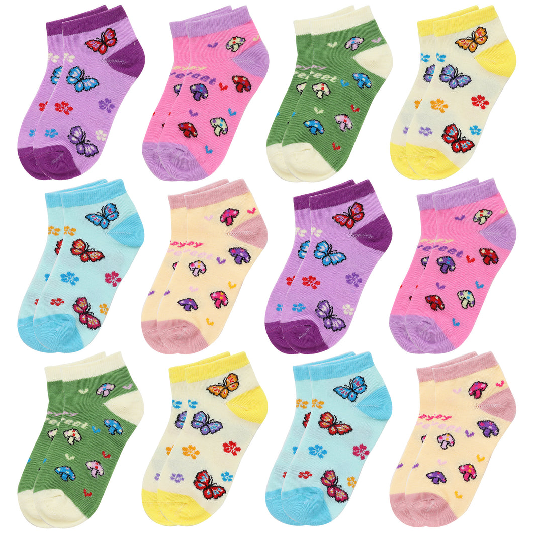 12-Pack Butterfly & Mushroom Girl Crew Socks