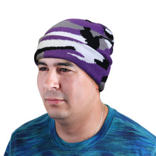 Load image into Gallery viewer, Knitted Beanie Hat - Purple Camouflage