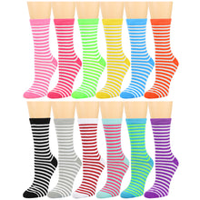 Load image into Gallery viewer, 12-Pack Women's Crew Socks - Striped